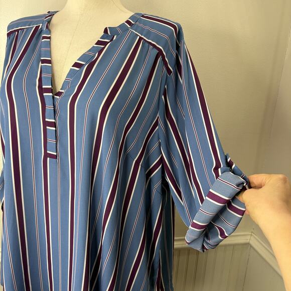 Torrid Plus Size 4X Top Harper 3/4 Sleeve Pullover Blouse Blue Burgundy Stripe - Picture 4 of 14